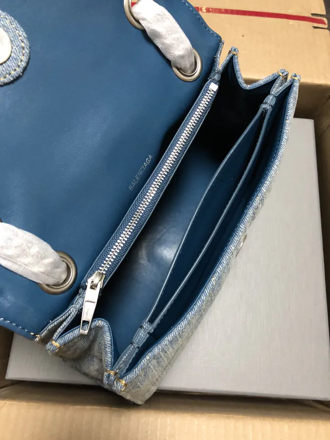BaleNCIAG Crush Small Calfskin Silver Buckle Chain Bag