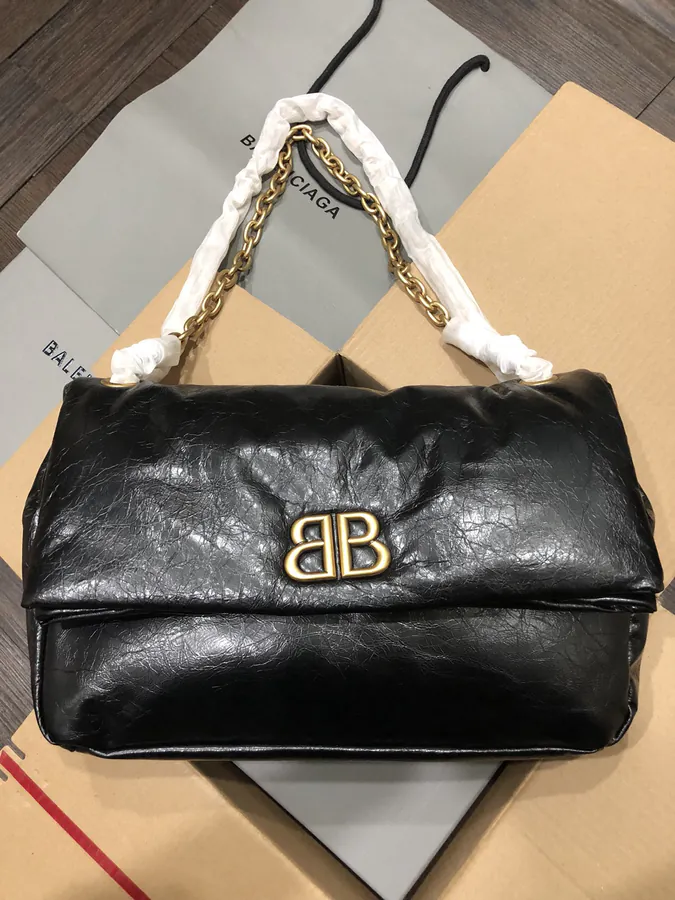 Baleenciaga Monaco Bucket Bag in Soft Black Calfskin