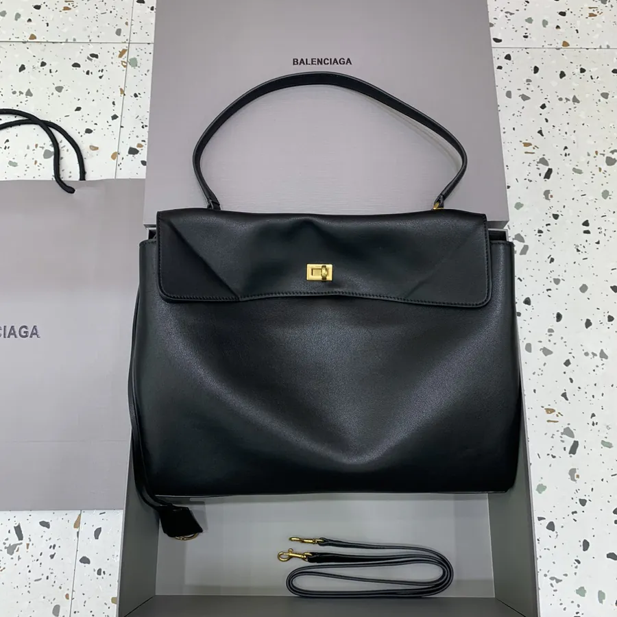 Baleenciaga Rodéo Bag Large Black Gold Trim