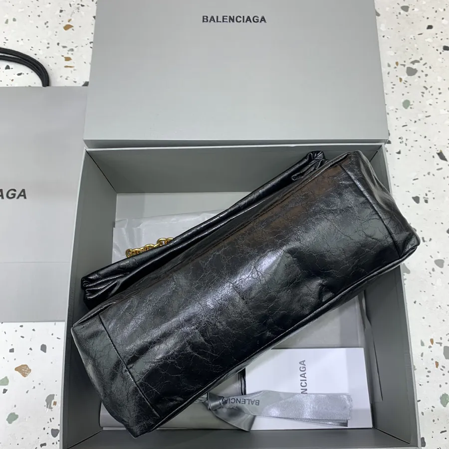 Baleenciaga Le Monaco Small Oil Wax Black Gold Bucket Bag