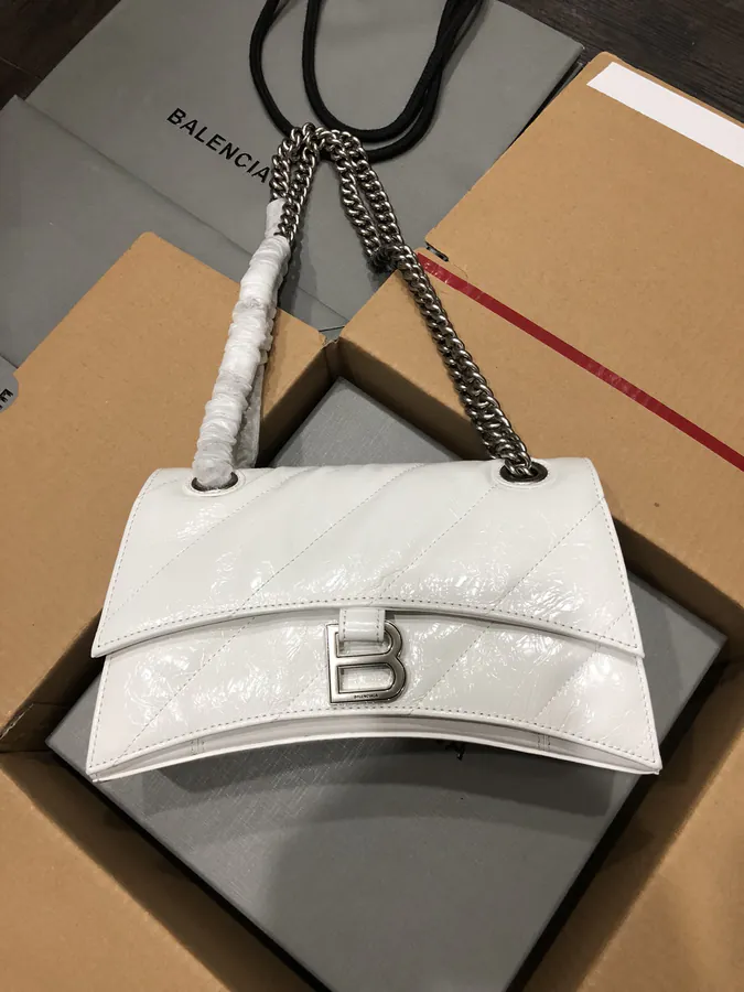 Baleenciaga Crush Mini White Silver Buckle Chain Bag