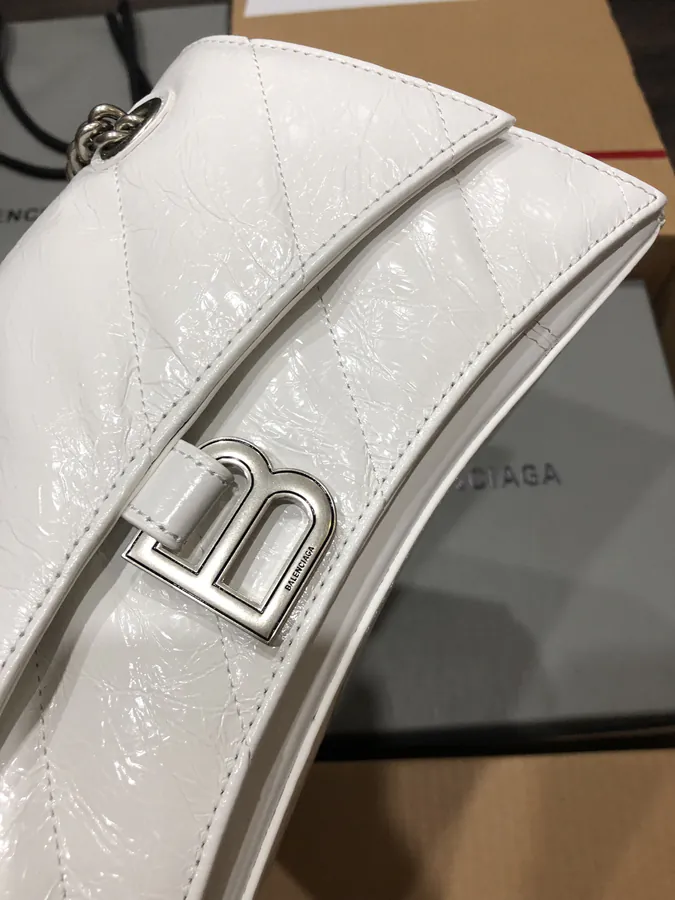 Baleenciaga Crush Mini White Silver Buckle Chain Bag