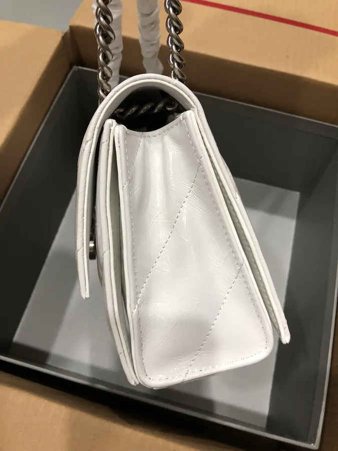 Baleenciaga Crush Mini White Silver Buckle Chain Bag