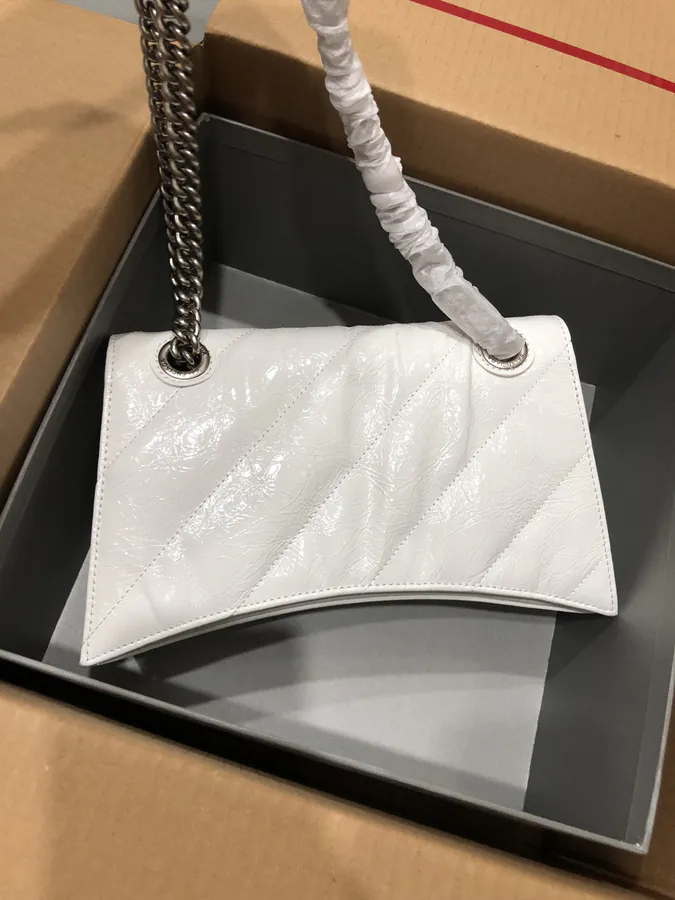 Baleenciaga Crush Mini White Silver Buckle Chain Bag