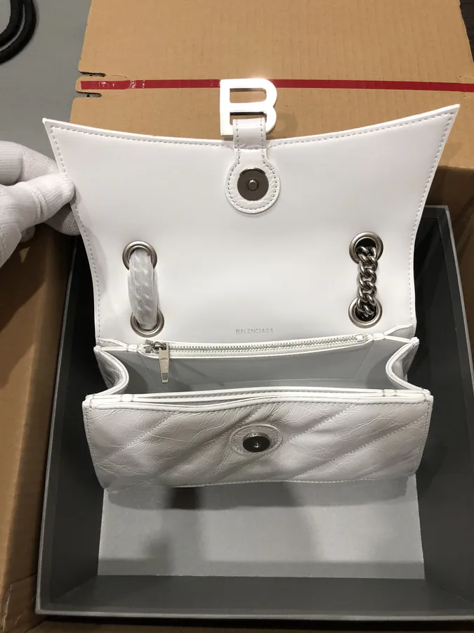 Baleenciaga Crush Mini White Silver Buckle Chain Bag