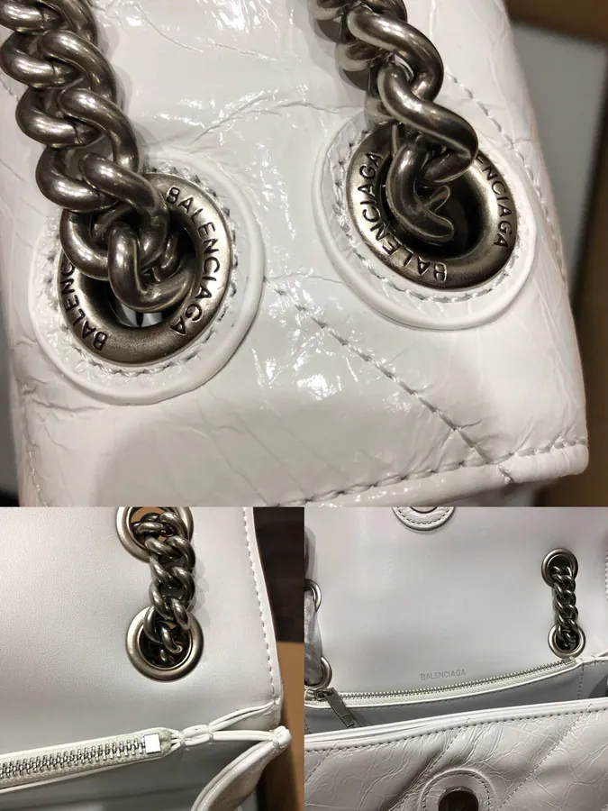 Baleenciaga Crush Mini White Silver Buckle Chain Bag