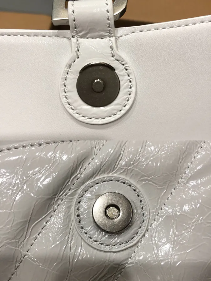 Baleenciaga Crush Mini White Silver Buckle Chain Bag