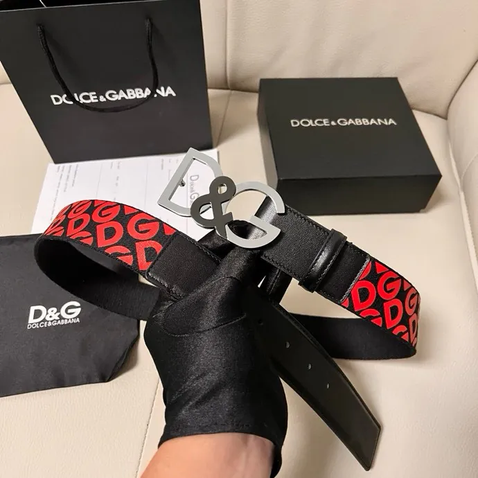 Dolce&Gabbana Embossed Calfskin Belt with Dual Color Logo Buckle