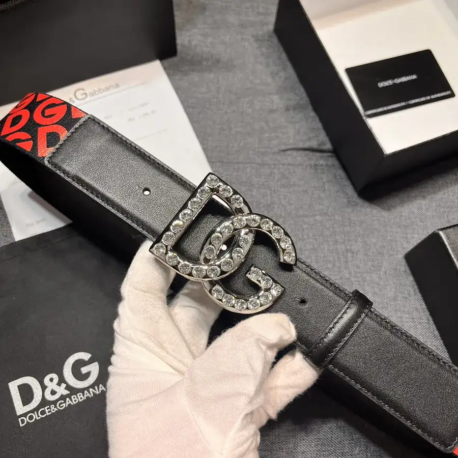 Dolce&Gabbana New Mens Stripe Belt with Leather