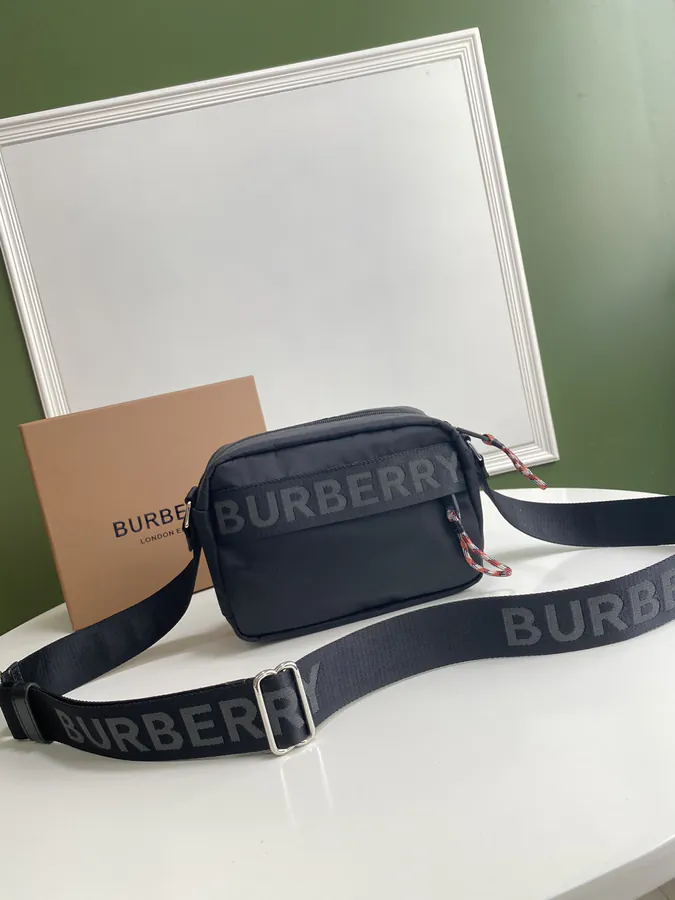 B Brand Lightweight Pilot Nylon Crossbody Bag with Leather Trim and English Equestrian Knight Pattern