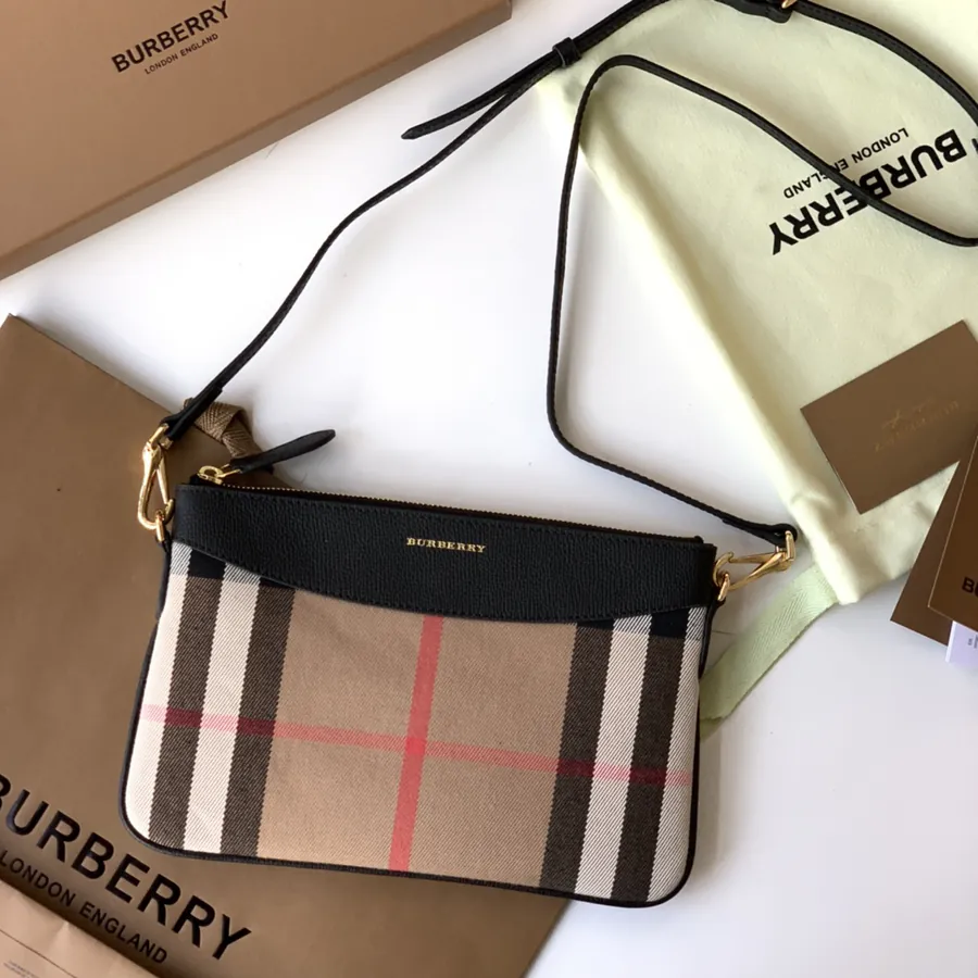P330 House Check Pattern Leather Tote Bag
