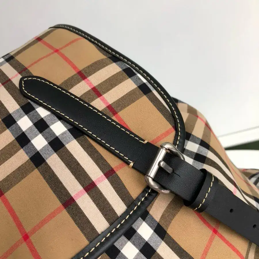 B Family Vintage Check Backpack Men's Large Grained Canvas Double Shoulder Bag