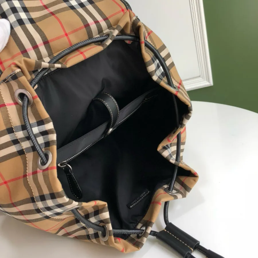 B Family Vintage Check Backpack Men's Large Grained Canvas Double Shoulder Bag