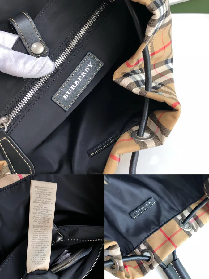 B Family Vintage Check Backpack Men's Large Grained Canvas Double Shoulder Bag