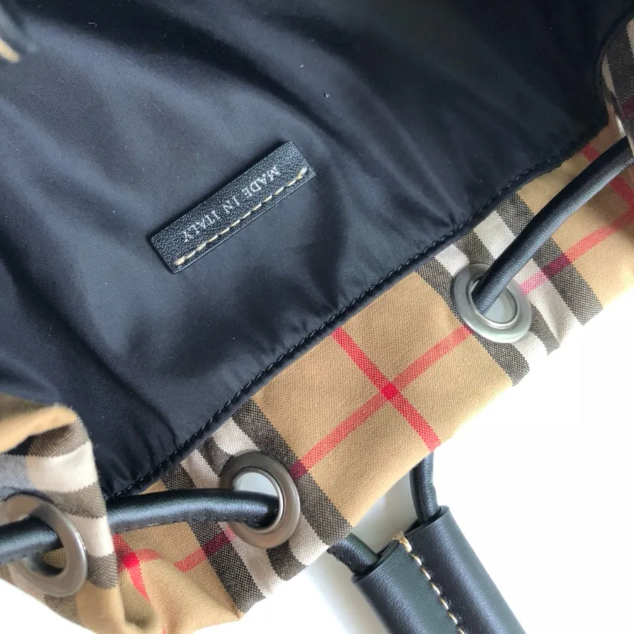 B Family Vintage Check Backpack Men's Large Grained Canvas Double Shoulder Bag