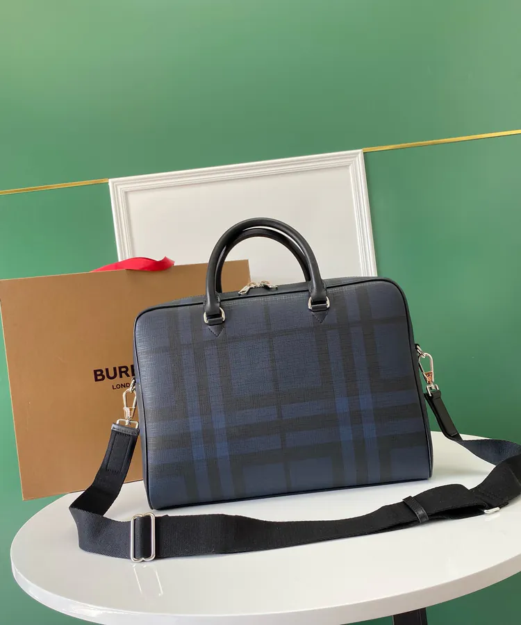 P600 London Check Briefcase with Leather Trim