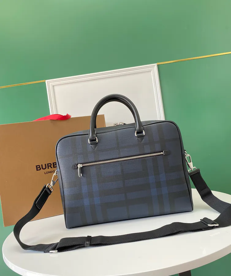 P600 London Check Briefcase with Leather Trim
