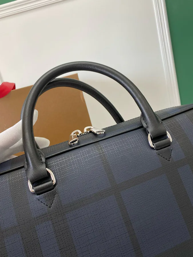 P600 London Check Briefcase with Leather Trim