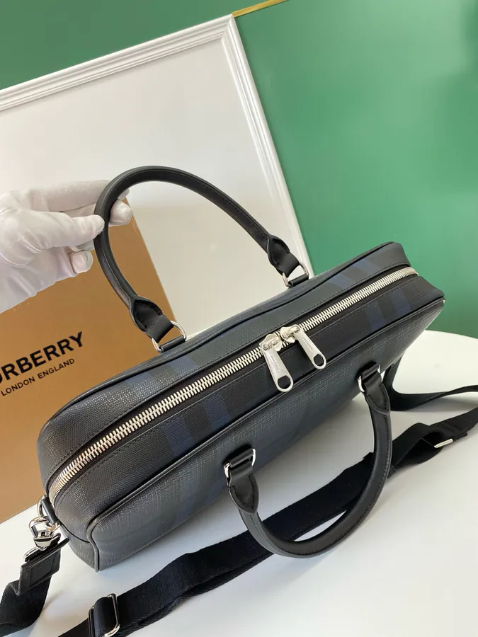 P600 London Check Briefcase with Leather Trim