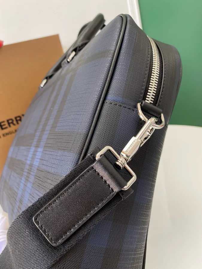 P600 London Check Briefcase with Leather Trim