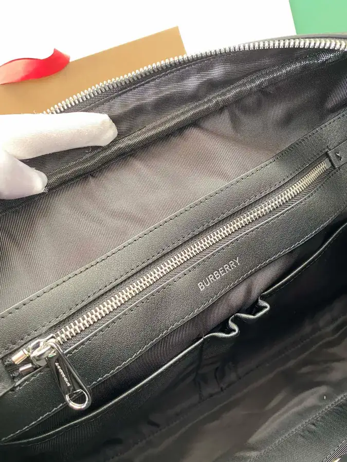 P600 London Check Briefcase with Leather Trim