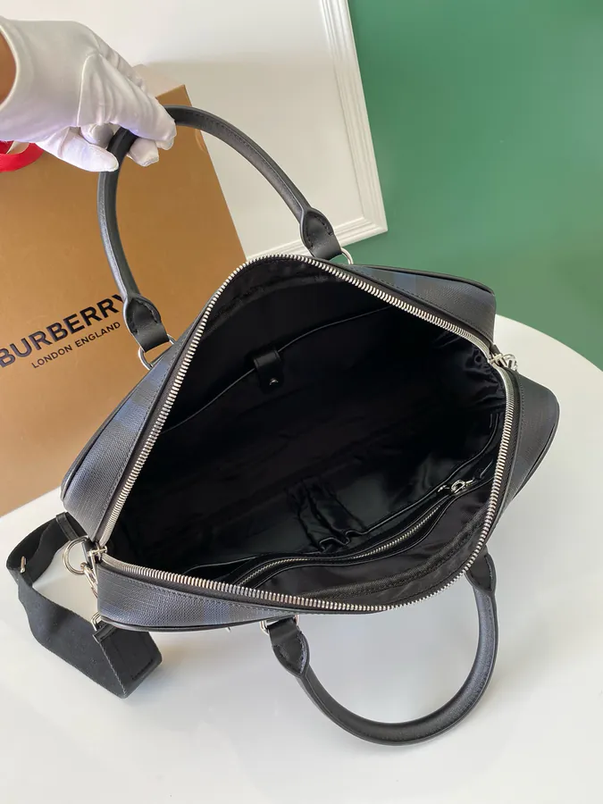 P600 London Check Briefcase with Leather Trim