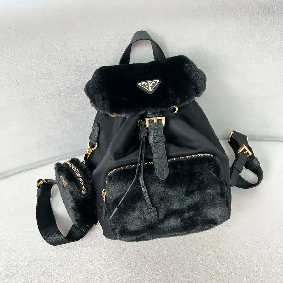 P700 2023 Autumn New Drop Cloth Nylon & Fuzzy Backpack 1bz074