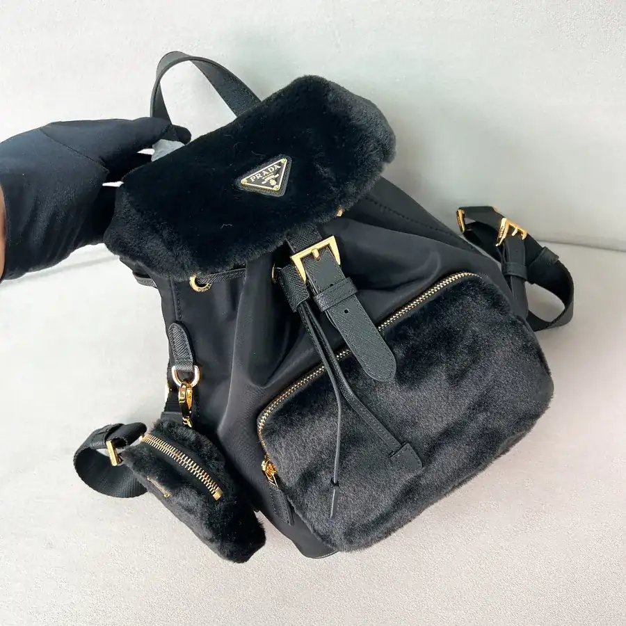 P700 2023 Autumn New Drop Cloth Nylon & Fuzzy Backpack 1bz074