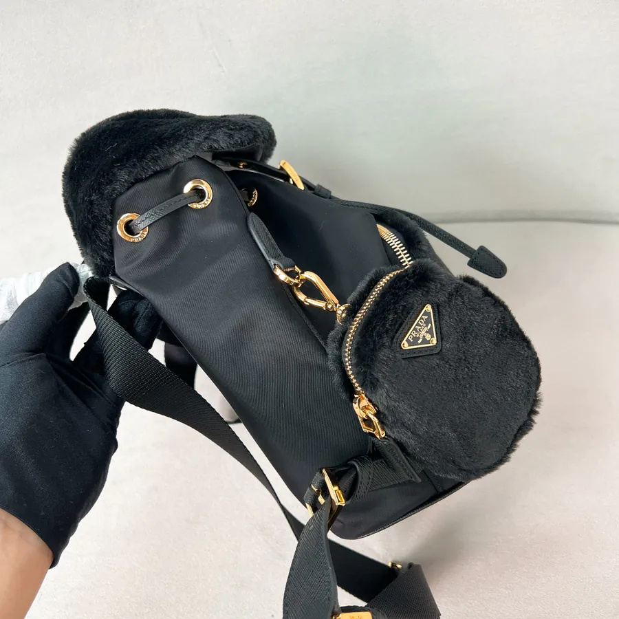 P700 2023 Autumn New Drop Cloth Nylon & Fuzzy Backpack 1bz074