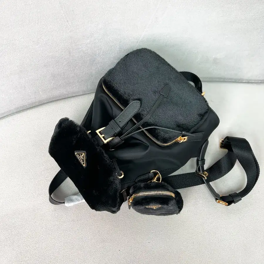 P700 2023 Autumn New Drop Cloth Nylon & Fuzzy Backpack 1bz074