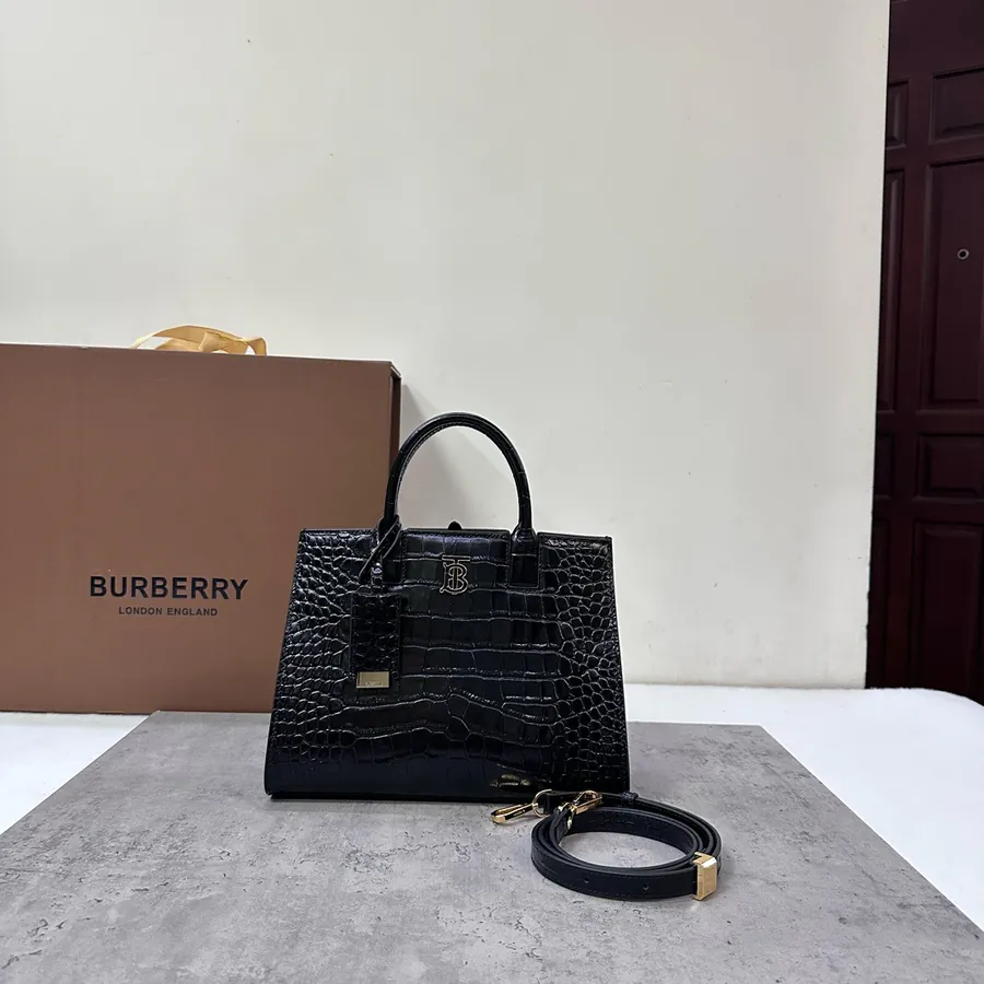 B Family 550 Minimalist Tote Bag with Crocodile Grained Leather