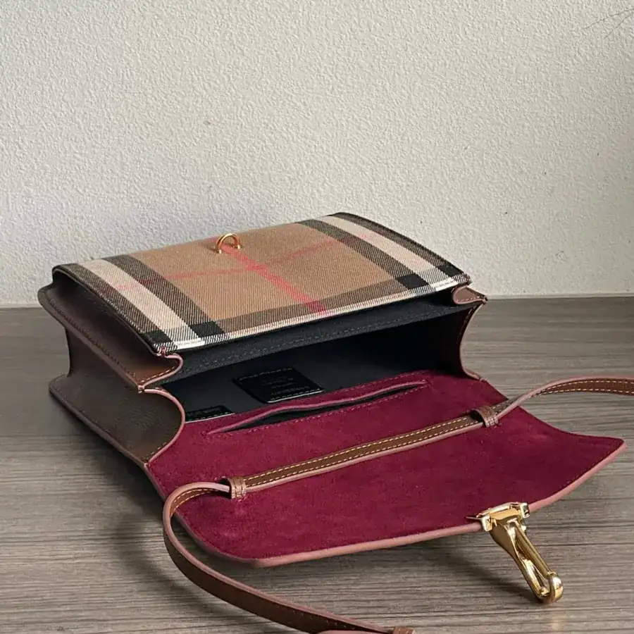 P450 B Grain Leather and House Check Pattern Crossbody Bag