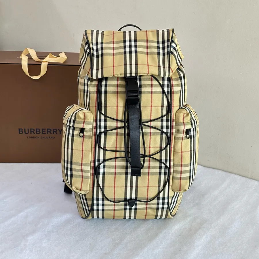 Burberry Bucket Bag with Tartan Pattern and Rope Handles