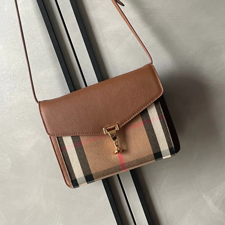 450 B Grain Leather and House Check Pattern Crossbody Bag