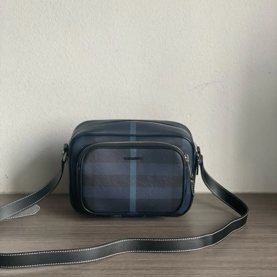 Burberry Large Camera Bag with Brand Logo and Adjustable Strap