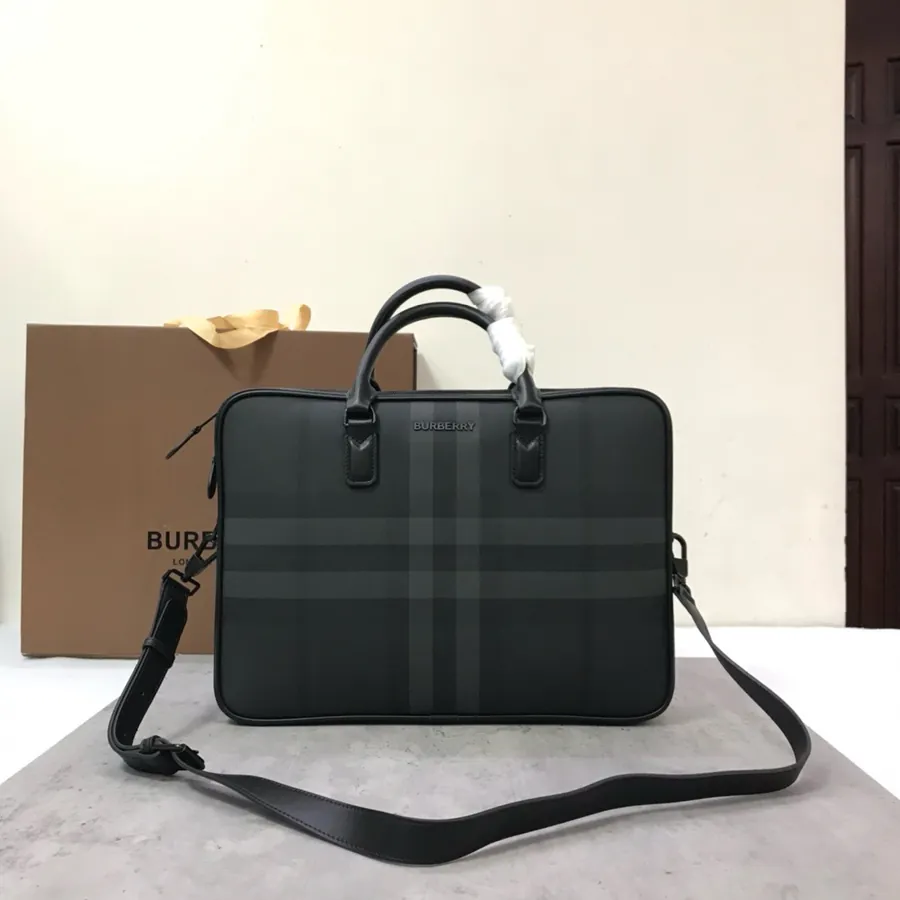 Burberry 550 Slim Briefcase with Grained Leather Handle