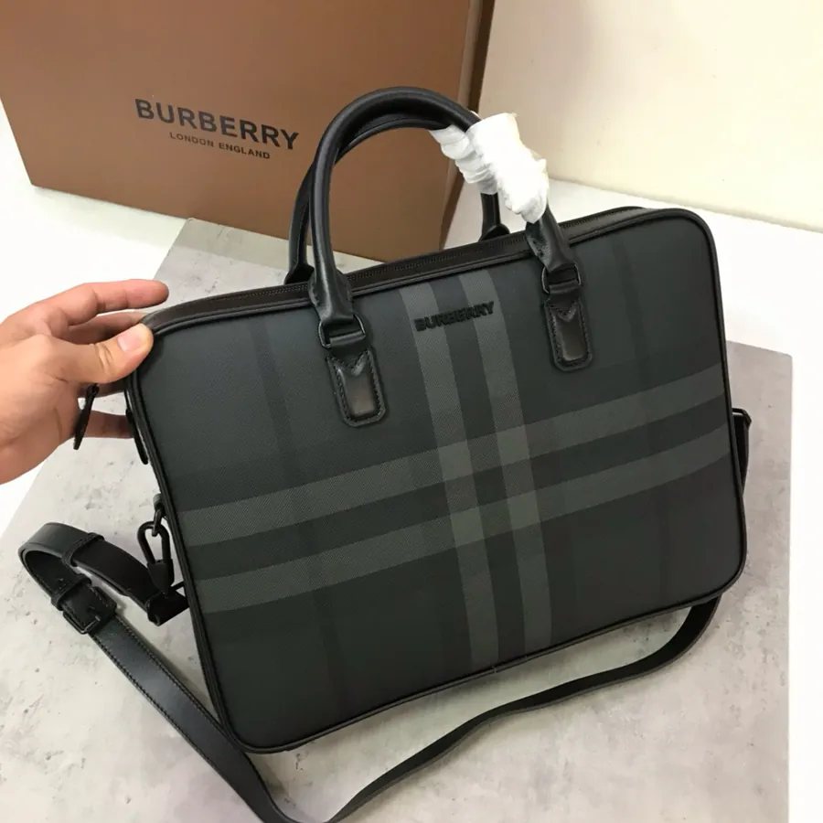 Burberry 550 Slim Briefcase with Grained Leather Handle
