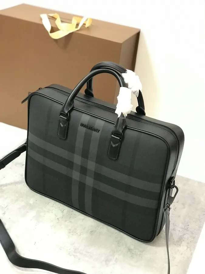 Burberry 550 Slim Briefcase with Grained Leather Handle