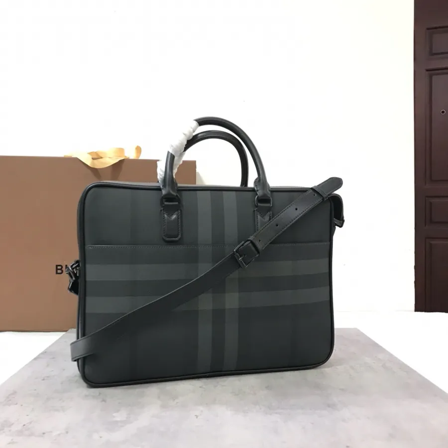 Burberry 550 Slim Briefcase with Grained Leather Handle
