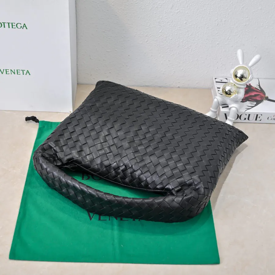 Bv New Medium HOP Bag with Grained Calfskin and Woven Handles