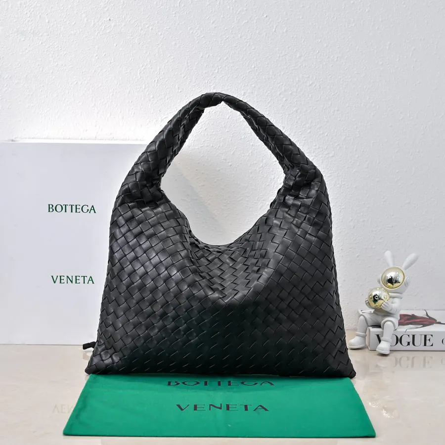 Bv New Medium HOP Bag with Grained Calfskin and Woven Handles