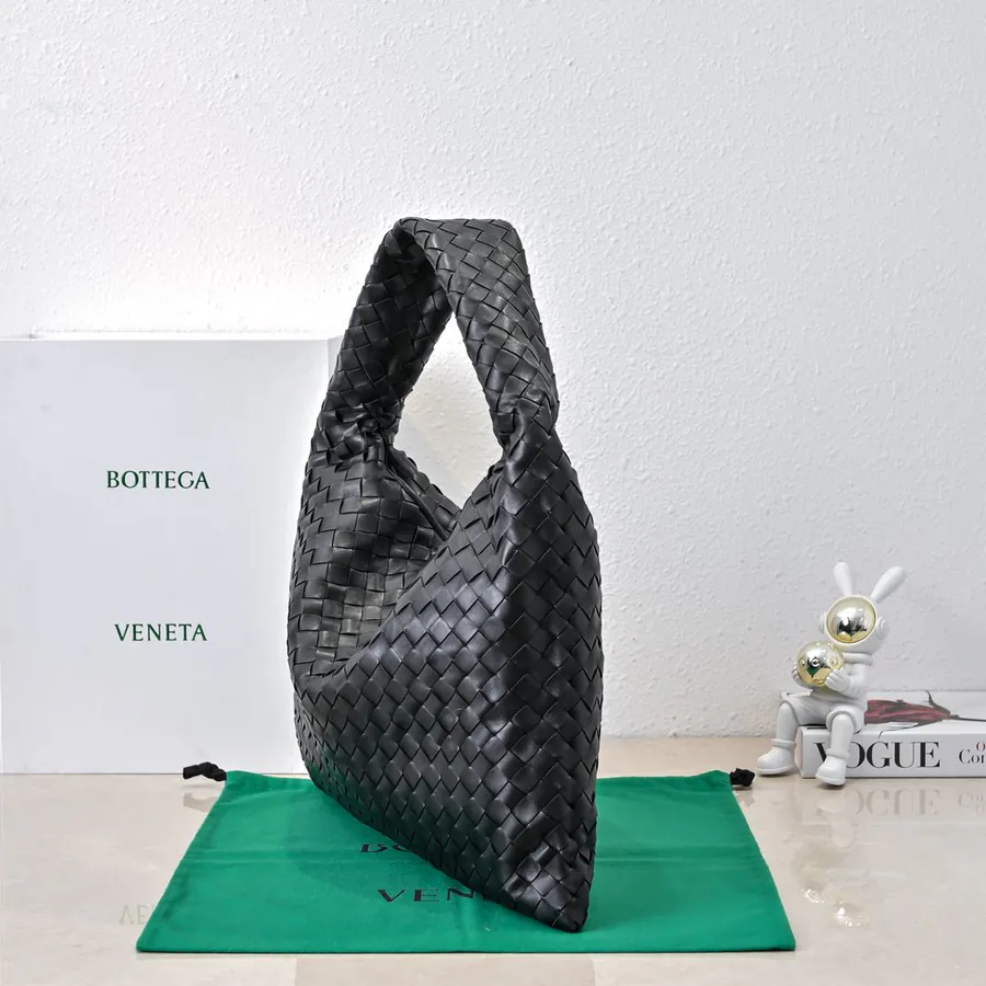 Bv New Medium HOP Bag with Grained Calfskin and Woven Handles