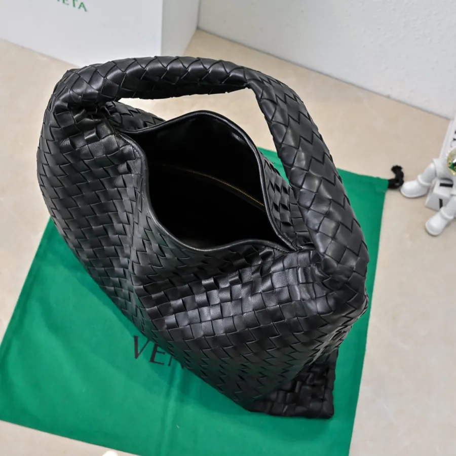 Bv New Medium HOP Bag with Grained Calfskin and Woven Handles