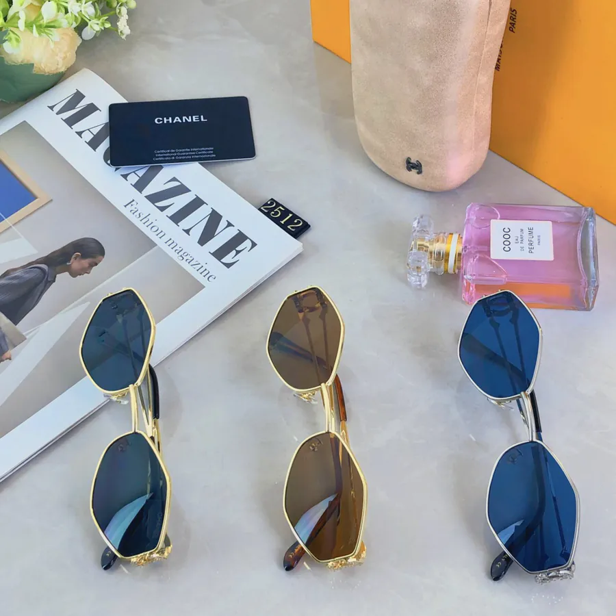 Chane* Fashion Sunglasses for Women Metal Rhombus Frame Polygon Street Style Travel Sun Glasses