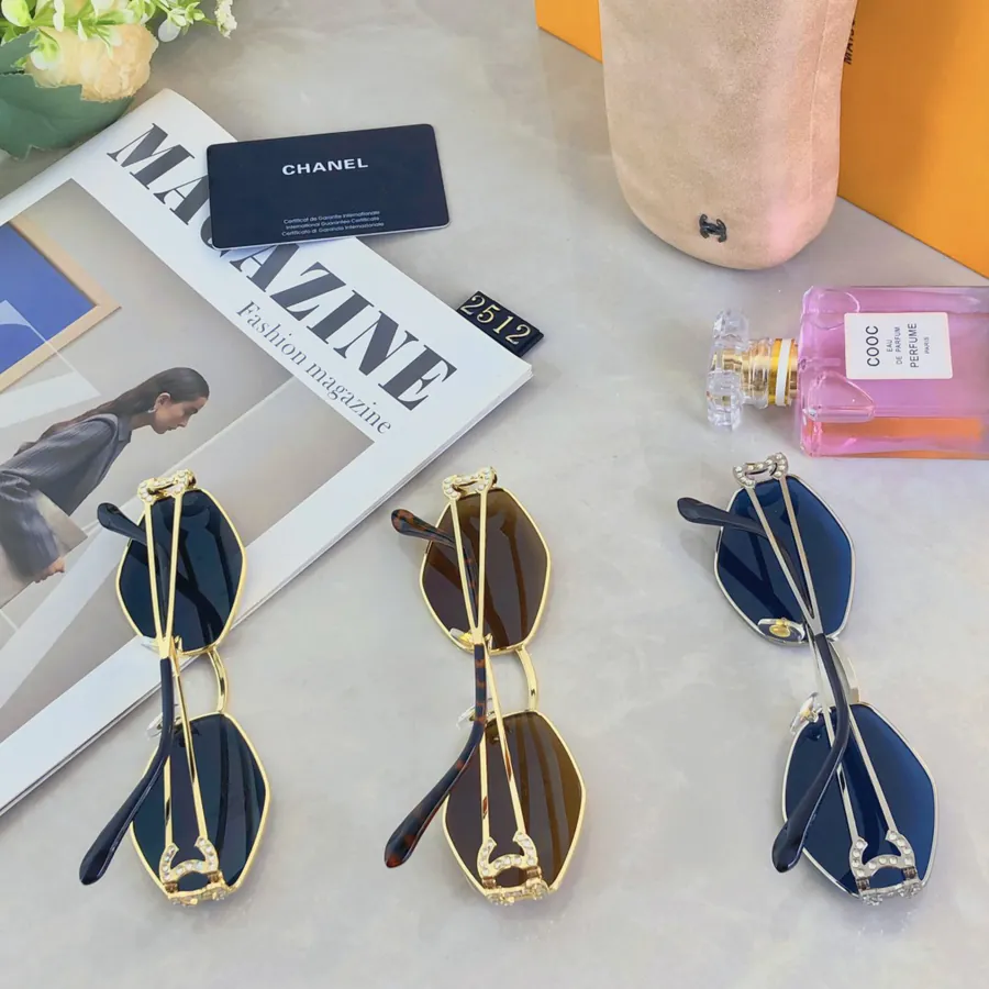 Chane* Fashion Sunglasses for Women Metal Rhombus Frame Polygon Street Style Travel Sun Glasses