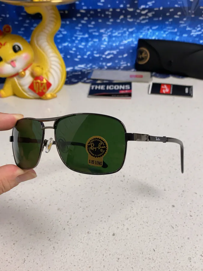 RayBan 2025 New Mens Grained Calfskin Square Frame Sunglasses