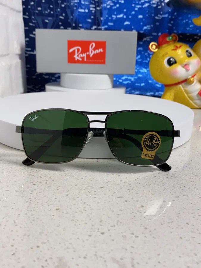 RayBan 2025 New Mens Grained Calfskin Square Frame Sunglasses