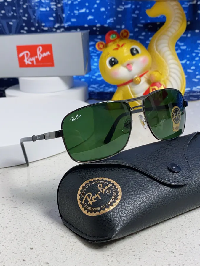RayBan 2025 New Mens Grained Calfskin Square Frame Sunglasses