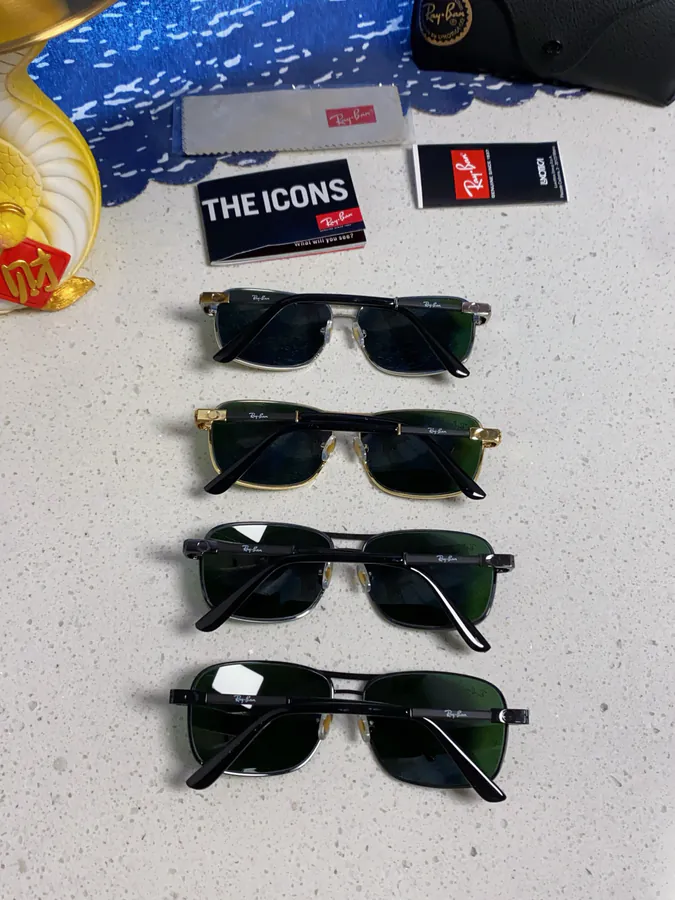 RayBan 2025 New Mens Grained Calfskin Square Frame Sunglasses