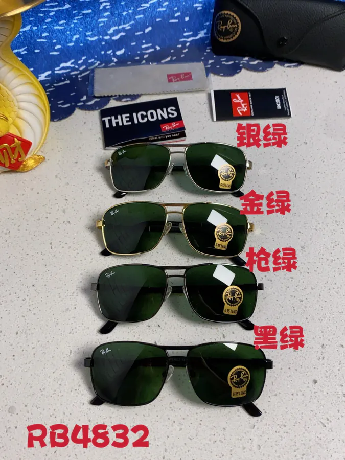 RayBan 2025 New Mens Grained Calfskin Square Frame Sunglasses